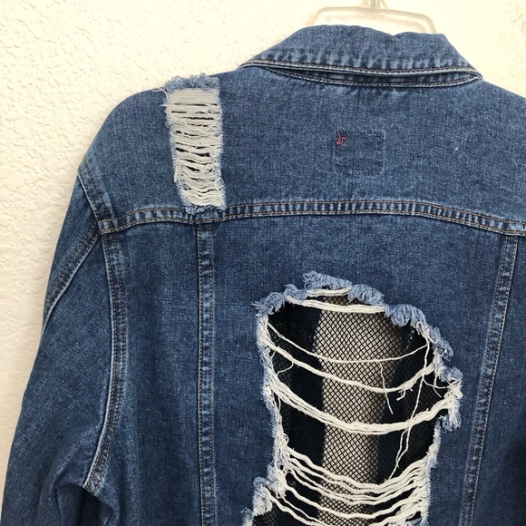BOOM BOOM JEANS Womens Large Denim Jean Jacket Fishnet Cutouts Destroyed NWOT - Picture 11 of 14